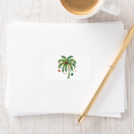 Tropische Weihnachtspalme mit Lichtern und Ornam Adressaufkleber (Insitu)