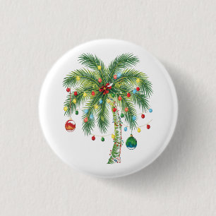 Tropische Weihnachtspalme mit Lichtern und Ornam Button