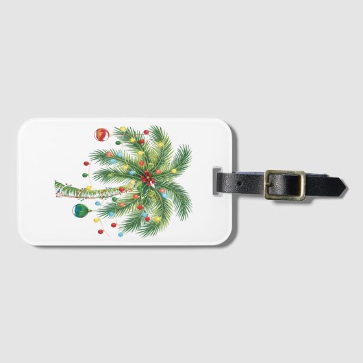 Tropische Weihnachtspalme mit Lichtern und Ornam Gepäckanhänger (Vorderseite (Horizontal))