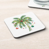 Tropische Weihnachtspalme mit Lichtern und Ornam Getränkeuntersetzer (Linke Seite)