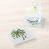 Tropische Weihnachtspalme mit Lichtern und Ornam Glasuntersetzer (Schrägansicht)