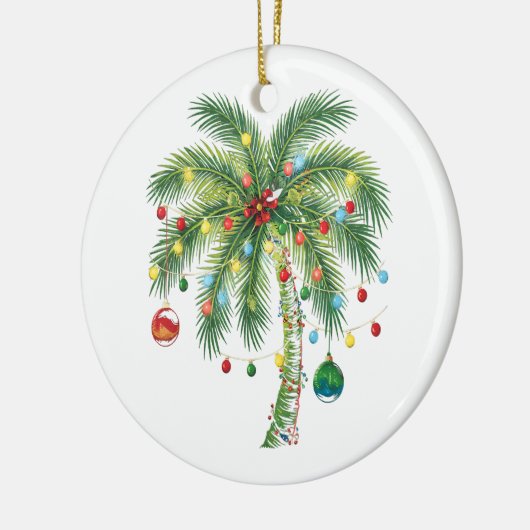 Tropische Weihnachtspalme mit Lichtern und Ornam Keramik Ornament (Links)