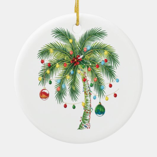 Tropische Weihnachtspalme mit Lichtern und Ornam Keramik Ornament (Hinten)