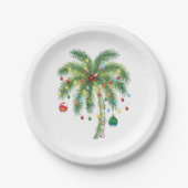 Tropische Weihnachtspalme mit Lichtern und Ornam Pappteller (Vorderseite)