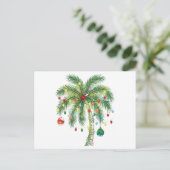 Tropische Weihnachtspalme mit Lichtern und Ornam Postkarte (Stehend Vorderseite)