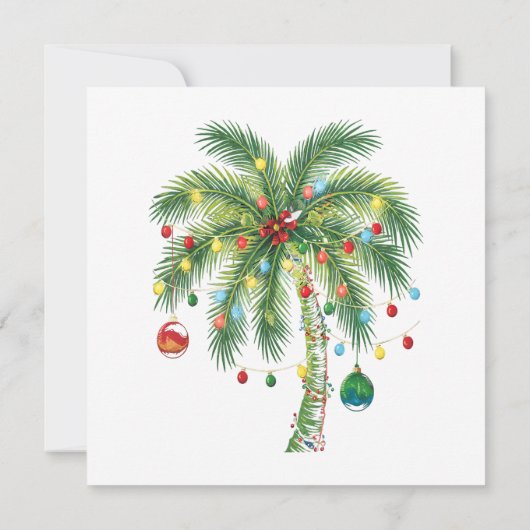 Tropische Weihnachtspalme mit Lichtern und Ornam Save The Date (Rückseite)