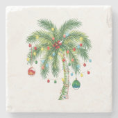 Tropische Weihnachtspalme mit Lichtern und Ornam Steinuntersetzer (Vorderseite)