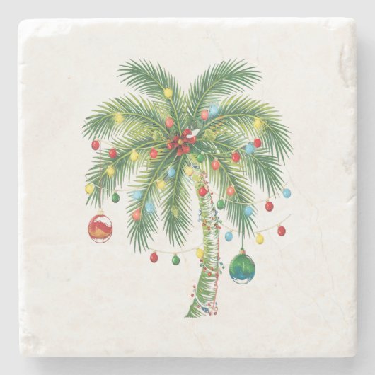 Tropische Weihnachtspalme mit Lichtern und Ornam Steinuntersetzer (Vorderseite)