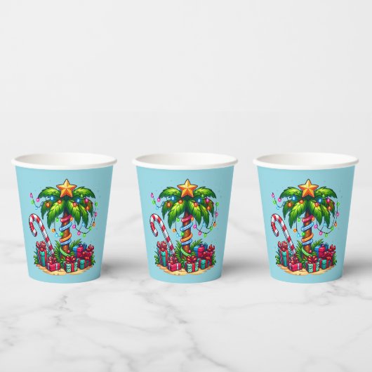 Tropische Weihnachtspalme Pappbecher (Multi)