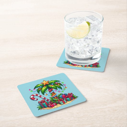 Tropische Weihnachtspalme Rechteckiger Pappuntersetzer (Vor Ort)