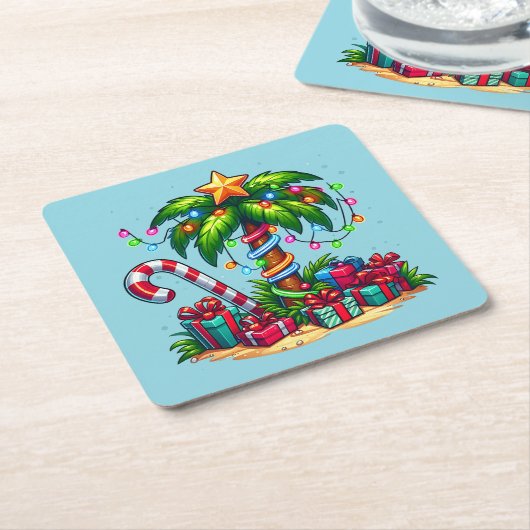 Tropische Weihnachtspalme Rechteckiger Pappuntersetzer (angewinkelt)