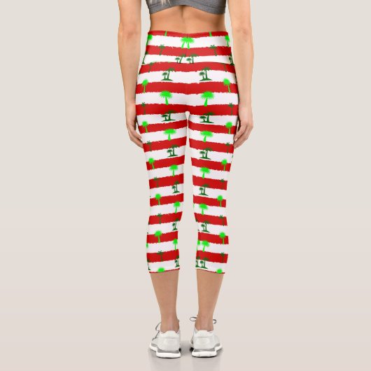 Tropische Weihnachtspalmen gestreift Capri Leggings (Rückseite)