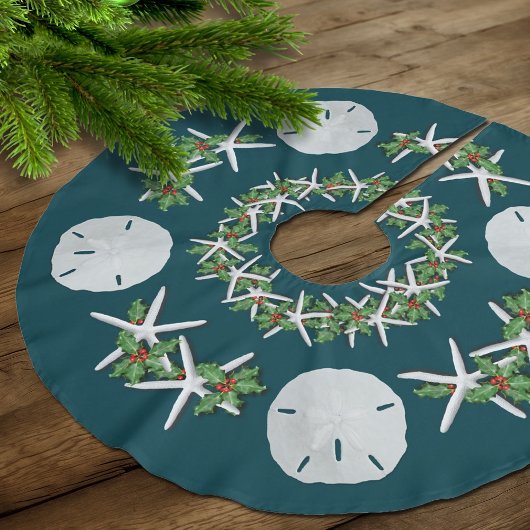 Tropische WeihnachtssandDollars Starfish Aquamarin Polyester Weihnachtsbaumdecke