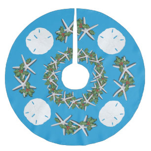 Tropische WeihnachtssandDollars Starfish Aquamarin Polyester Weihnachtsbaumdecke