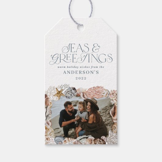 Tropische Weihnachtssee Grüße Foto blau Geschenkanhänger (Vorderseite)