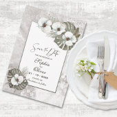 Tropische weiße Orchideen Hochzeit speichern das D Save The Date