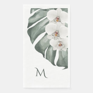 Tropische weiße Orchideen mit Monogramm Serviette