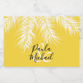 Tropische weiße Palmen auf hellgelben Mini Schaumweinetikett (Einzelnes Label)