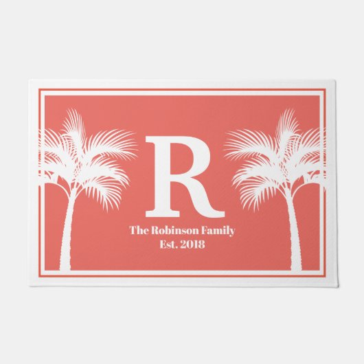 Tropische weiße Palmen u. korallenroter rosa Fußmatte (Vorderseite)