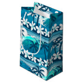Tropische Welle mit Palmen Kleine Geschenktüte (Rückseite Schrägansicht)