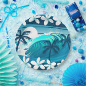 Tropische Welle mit Palmen Pappteller (Party)