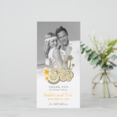 Tropische Wellen Gelbe Hibiskus Palmen Hochzeit Dankeskarte (Stehend Vorderseite)