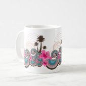 Tropische Wellen Hot Pink Hibiskus Beach Palmen Kaffeetasse (Vorderseite Links)