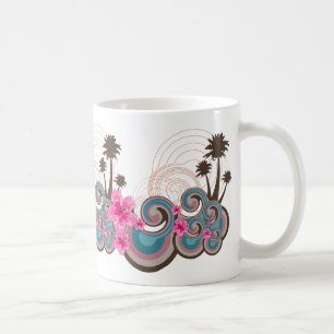 Tropische Wellen Hot Pink Hibiskus Beach Palmen Kaffeetasse