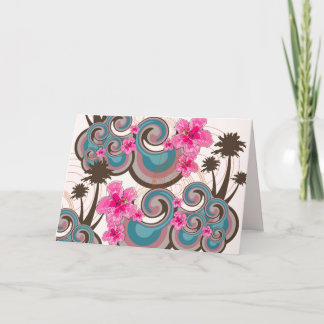 Tropische Wellen Hot Pink Hibiskus Beach Palmen Karte