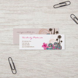 Tropische Wellen Hot Pink Hibiskus Beach Palmen Mini Visitenkarte