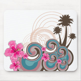 Tropische Wellen Hot Pink Hibiskus Beach Palmen Mousepad