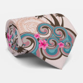 Tropische Wellen Hot Pink Hibiskus Palmen Krawatte (Gerollt)