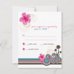 Tropische Wellen Rosa Hibiskus Hochzeit in Urlaubs RSVP Karte