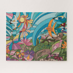Tropische Welt im Bleiglasstil Puzzle