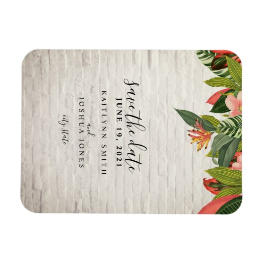 Tropische White Brick Wedding rettet das Datum Magnet (Horizontal)