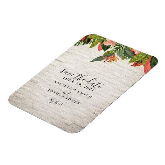 Tropische White Brick Wedding rettet das Datum Magnet (Linke Seite)