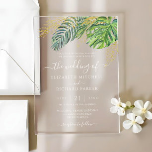 Tropische wilde Palmwedel-Hochzeit Acryleinladungen