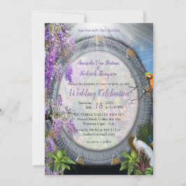 Tropische Wisteria Blume & große bunte Vögel Einladung