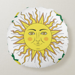 Tropische Zitronenfrüchte, Sonnen-Gesicht. Rundes Kissen