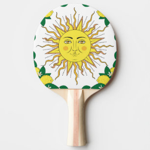 Tropische Zitronenfrüchte, Sonnen-Gesicht. Tischtennis Schläger