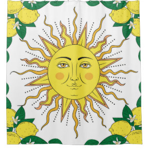 Tropische Zitronenfrüchte, Sonnengesicht. Duschvorhang