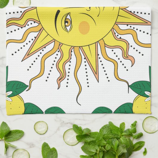 Tropische Zitronenfrüchte, Sonnengesicht. Geschirrtuch (Gefaltet)