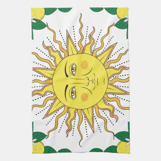 Tropische Zitronenfrüchte, Sonnengesicht. Geschirrtuch (Vertikal)