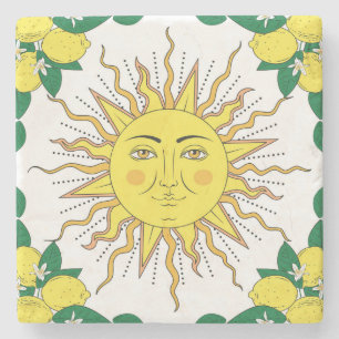 Tropische Zitronenfrüchte, Sonnengesicht. Steinuntersetzer