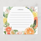 Tropische Zitrusfrüchte-Brautparty-Rezept-Karte (Rückseite)