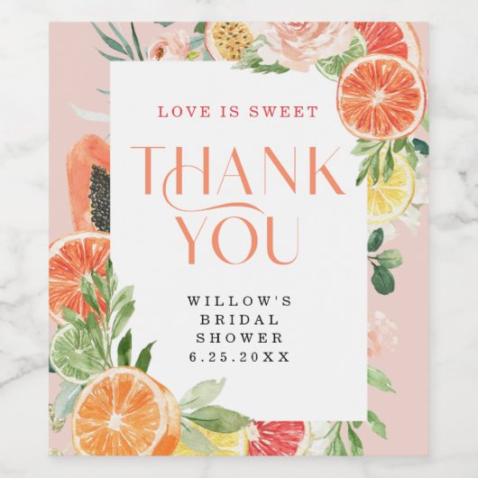 Tropische Zitrusfrüchte-Brautparty-Snack-Liebesmar Weinetikett (Einzelnes Label)