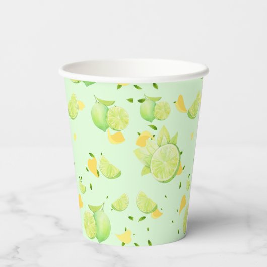 TROPISCHE Zitrusfrüchte SOMMERFRÜCHTE Orangefarben Pappbecher (Rückseite)