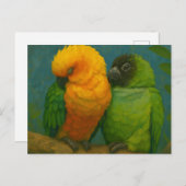 Tropische Zuneigung - Papageien im Waldlicht Postkarte (Vorne/Hinten)