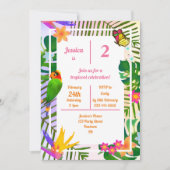 Tropischer 2. Geburtstag Pink-Parrot-Dschungel Einladung (Vorderseite)