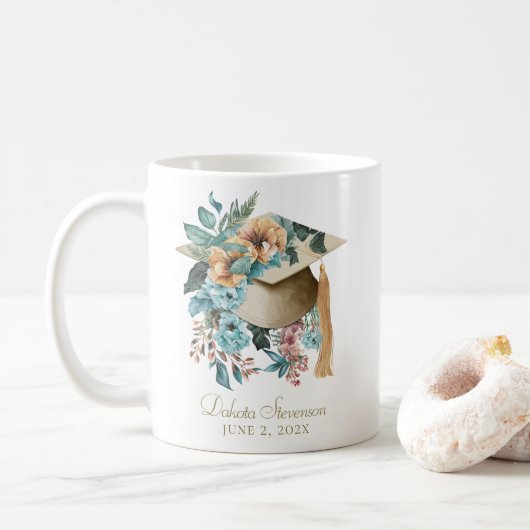 Tropischer Abschluss-Hut und Tassel-Party Kaffeetasse (Mit Donut)